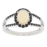 Elegant Oval White Opal Sterling Silver Ring with Diamond Accent, showcasing timeless luxury and sophistication.